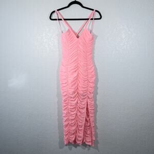 NWT Elliatt Sugarpink Bodycon Katarina Ruched‎ Mesh Midi Dress Small